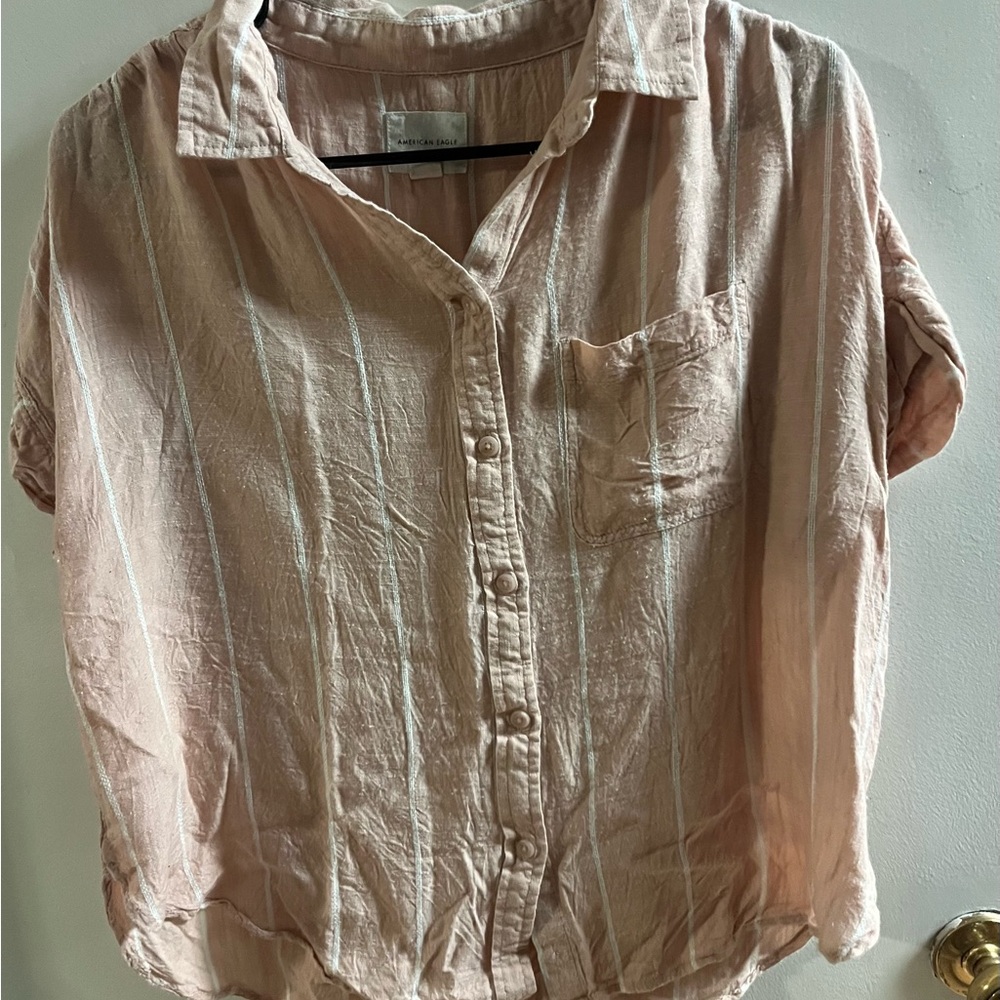 American Eagle Outfitters Pink Button Down Shirt with Notched Collar